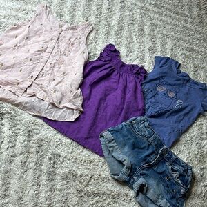 6T girls lot purple dress, pink dress, blue T-shirt, &denim shorts